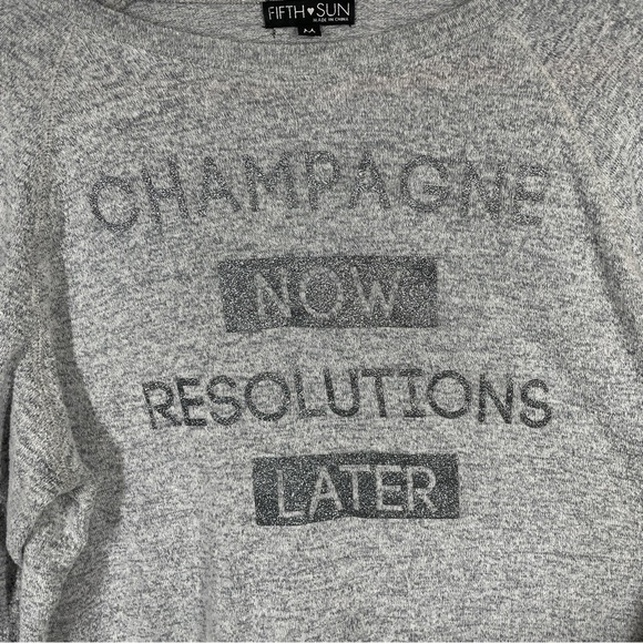 Fifth Sun Gray Champagne Now Resolutions Later Long Sleeve Top Medium - Picture 3 of 4
